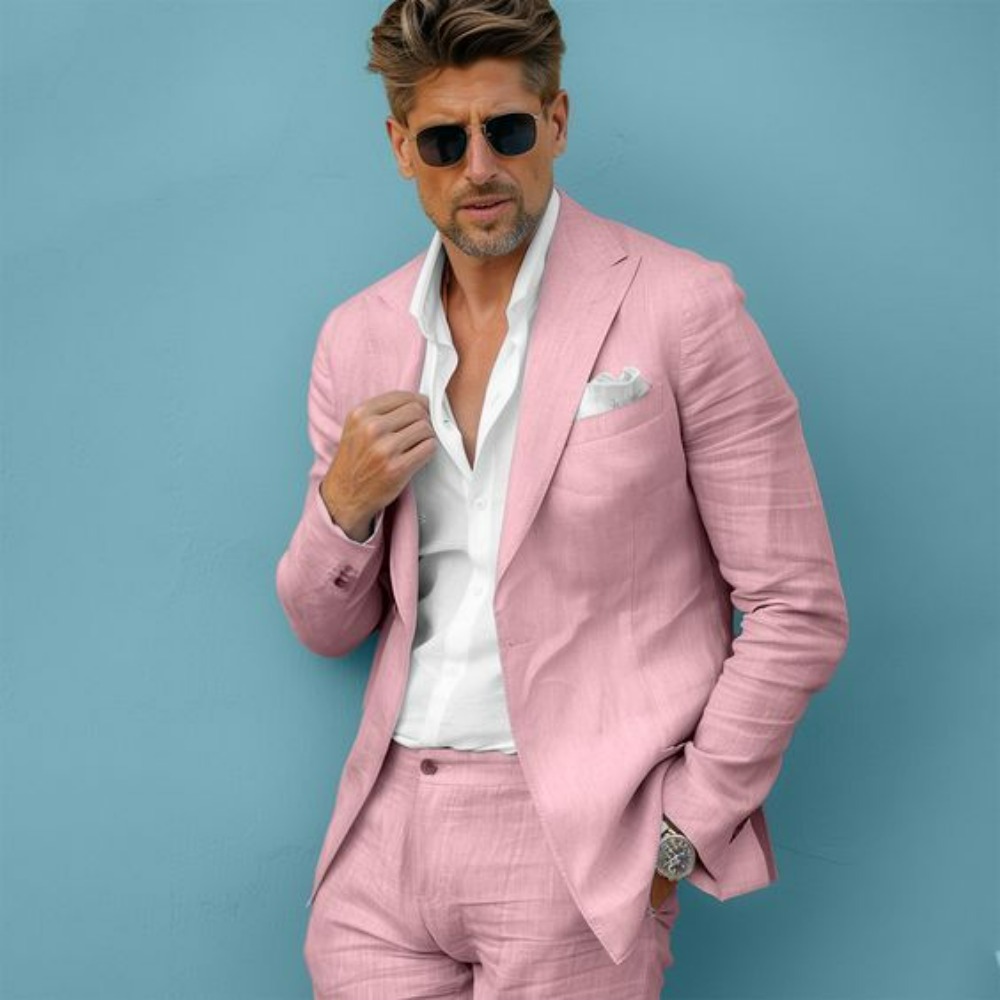 リネンウェディングメンズスーツスリムフィットブレザーパンツセ - Men Linen Formal Wear のレビューと価格