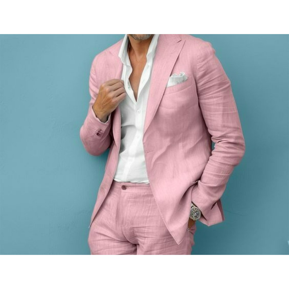 リネンウェディングメンズスーツスリムフィットブレザーパンツセ - Men Linen Formal Wear のレビューと価格