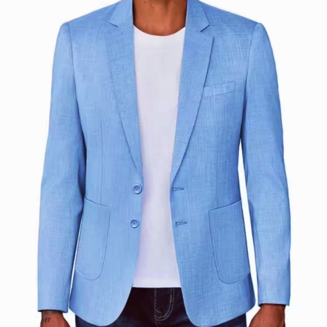 スリムフィットメンズベージュ/ブルーリネンブレザーカジュアル - Men Linen Formal Wear のレビューと価格
