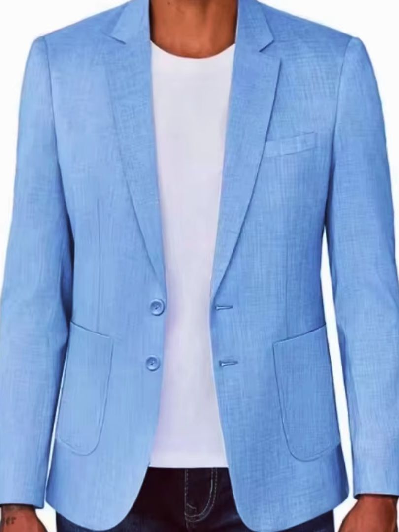 スリムフィットメンズベージュ/ブルーリネンブレザーカジュアル - Men Linen Formal Wear のレビューと価格