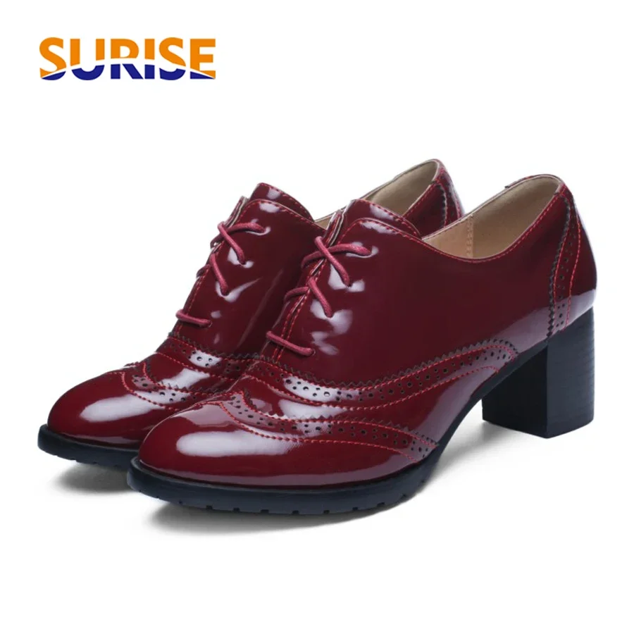 女性用パテントレザーハイブロックヒール、パーティードレス用パ - Patent Leather Oxford のレビューと価格