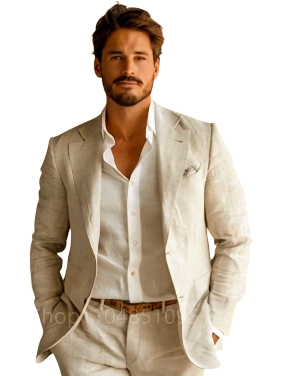 ブルーのスリムフィットメンズリネンブレザーカジュアルパーティ - Men Linen Formal Wear のレビューと価格