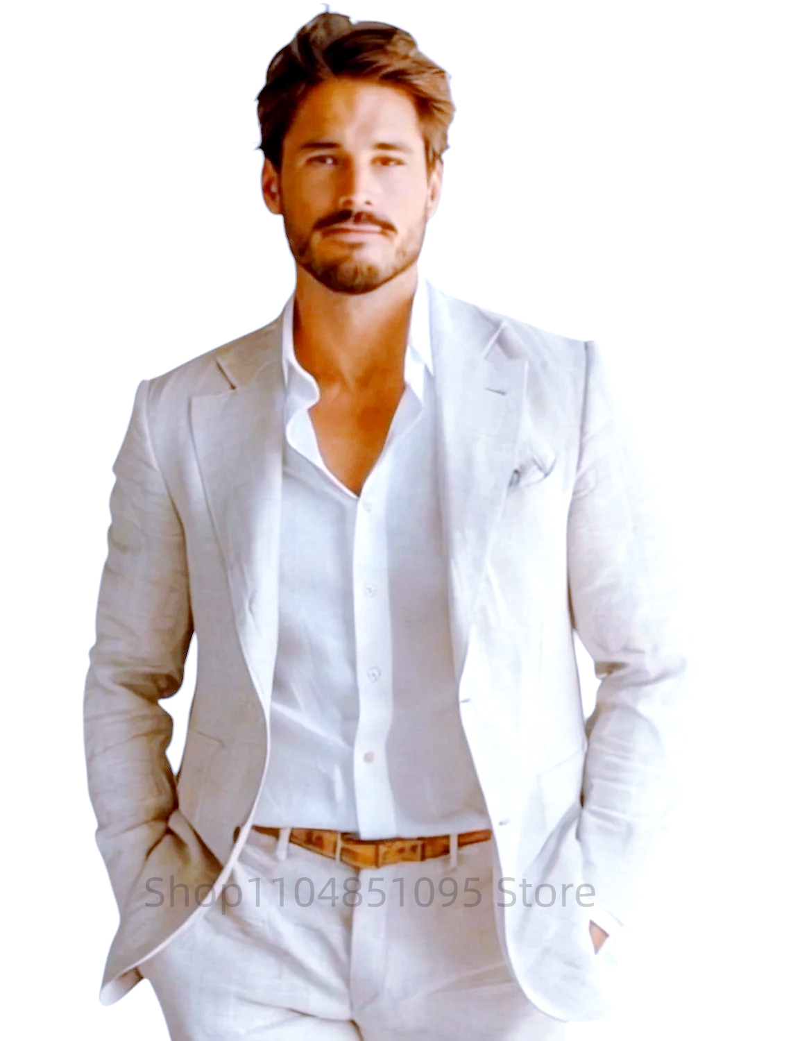 ブルーのスリムフィットメンズリネンブレザーカジュアルパーティ - Men Linen Formal Wear のレビューと価格