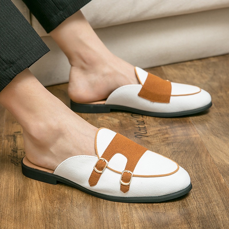 メンズキャンバスミュールハーフシューズ、英国風フォーマルオフ - Men'S Formal Style のレビューと価格