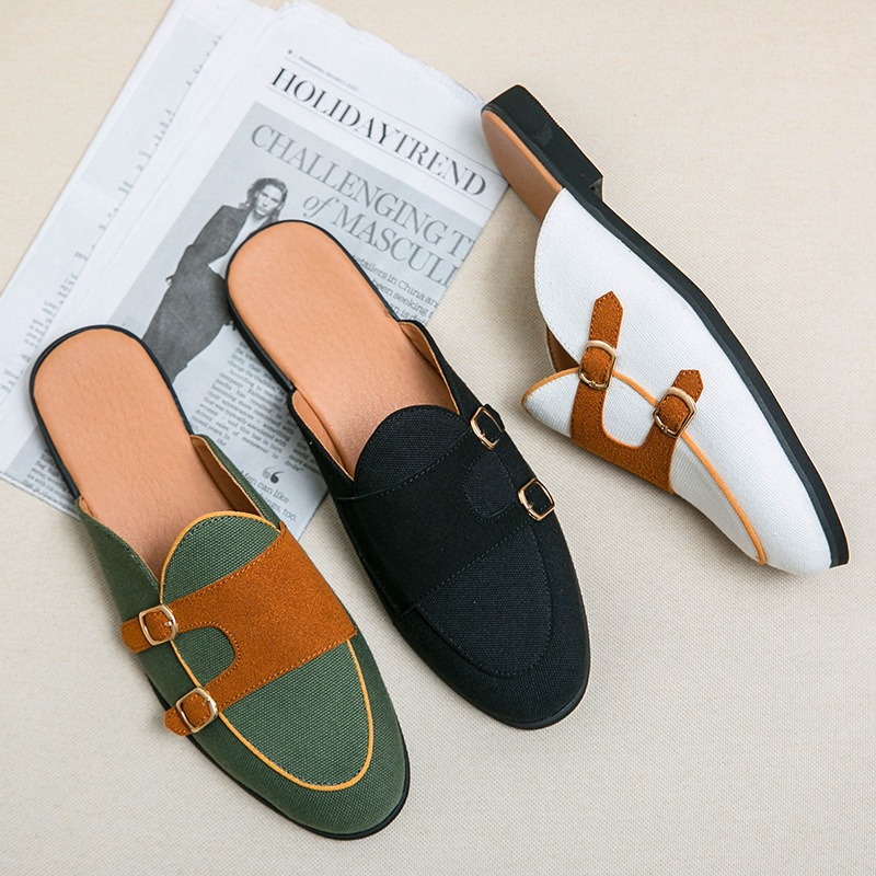 メンズキャンバスミュールハーフシューズ、英国風フォーマルオフ - Men'S Formal Style のレビューと価格