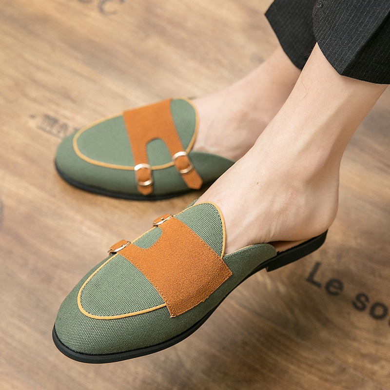 メンズキャンバスミュールハーフシューズ、英国風フォーマルオフ - Men'S Formal Style のレビューと価格