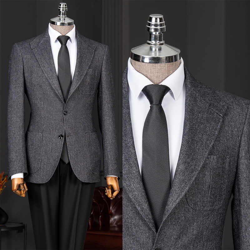 クラシックなヘリンボーン柄メンズ2ピーススーツ、ノッチラペル - Men Linen Formal Wear のレビューと価格