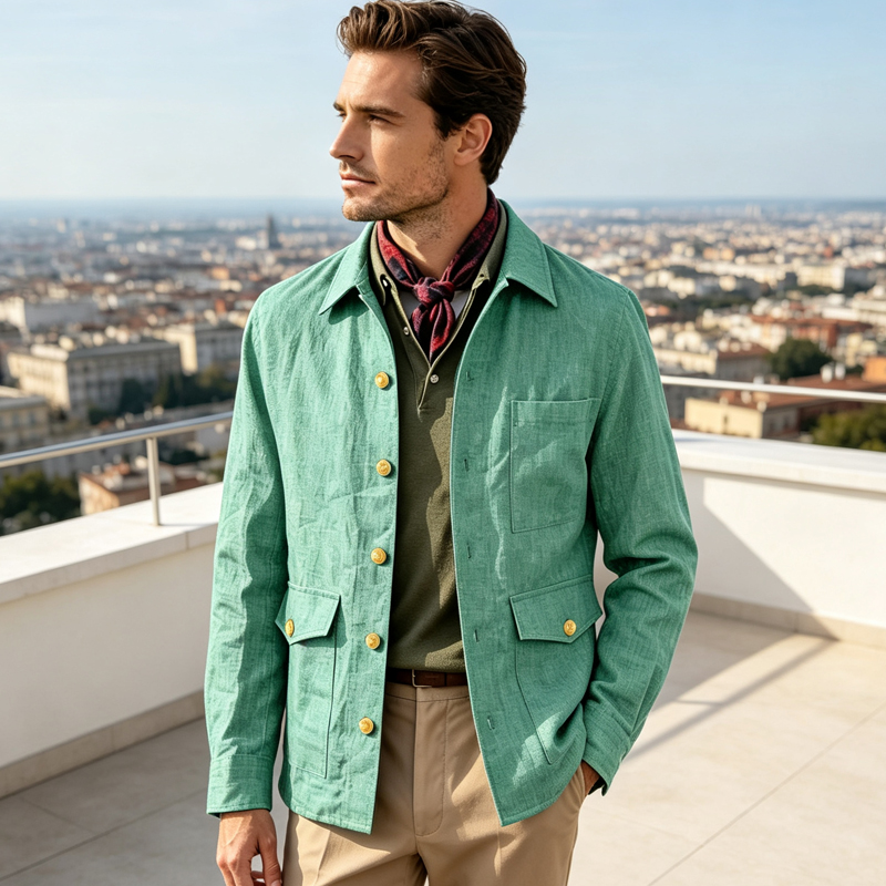 ヴィンテージメンズリネンジャケット、ラペルカラー、ゴールドボ - Men Linen Formal Wear のレビューと価格