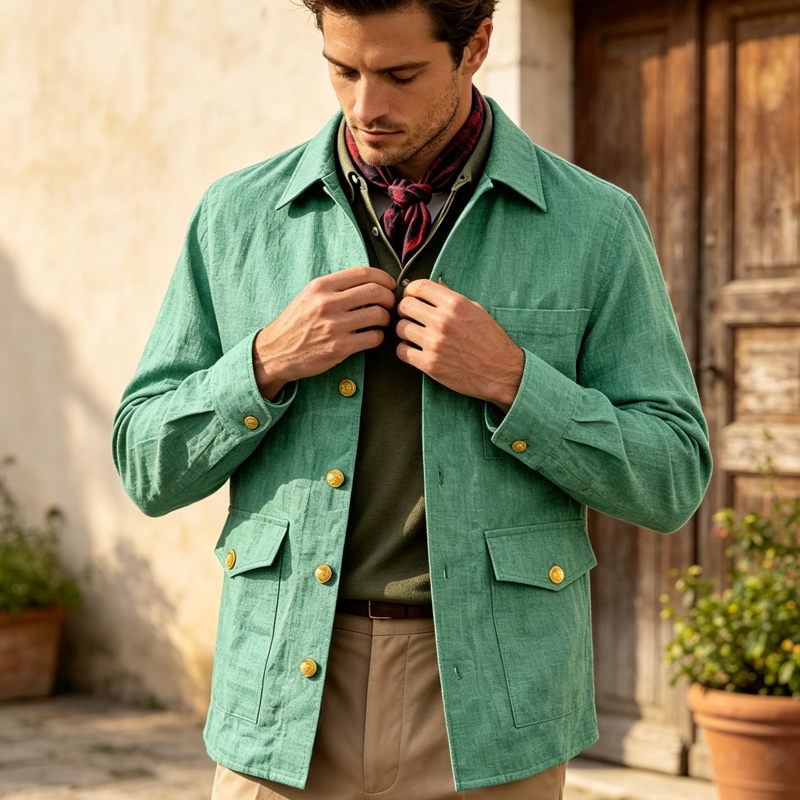 ヴィンテージメンズリネンジャケット、ラペルカラー、ゴールドボ - Men Linen Formal Wear のレビューと価格